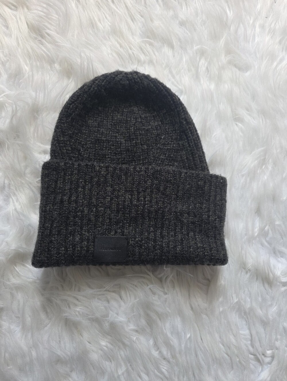 All Saints Charcoal Ribbed Cuffed Beanie
